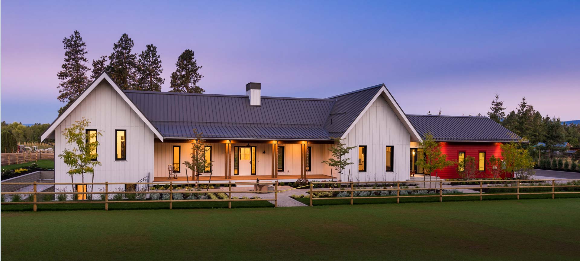 South Kelowna Modern Farmhouse at Dusk
